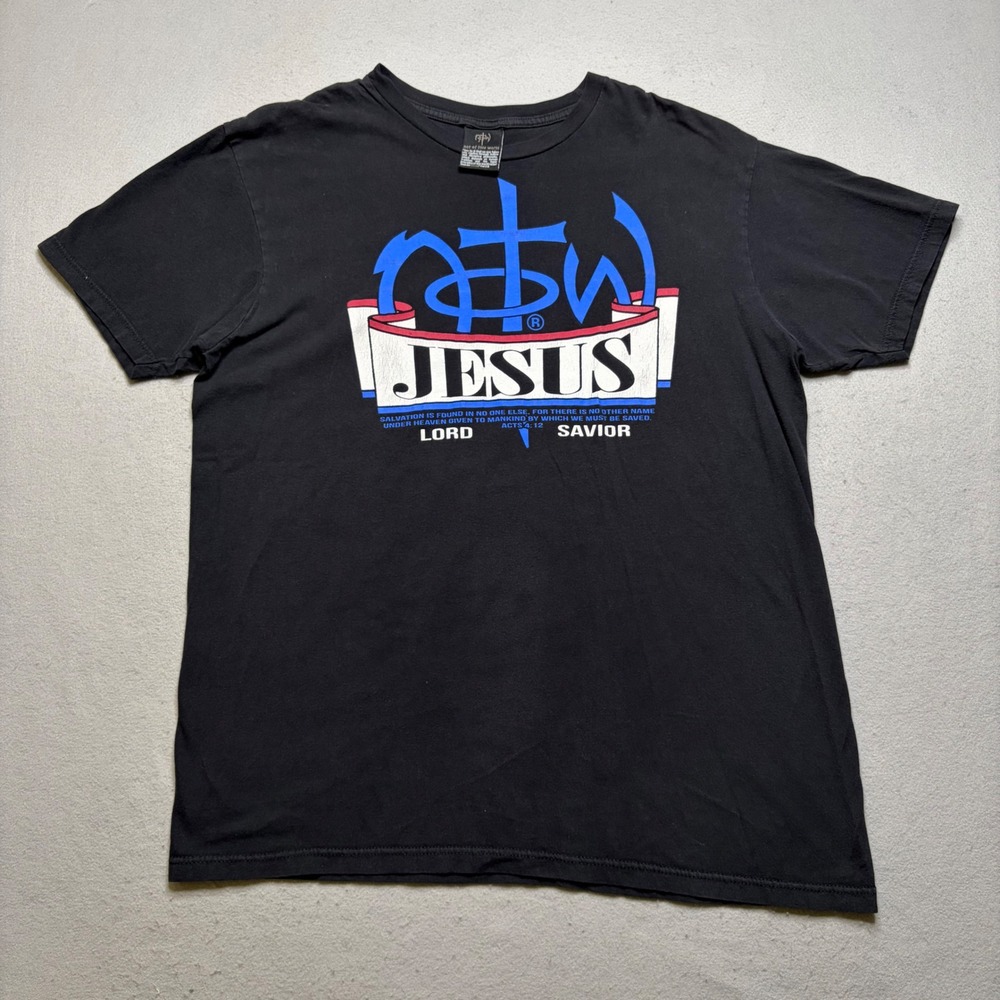 NOTW T Shirt Mens L Black‎ Jesus Lord Savior Acts 4:12 Graphic Y2K Streetwear